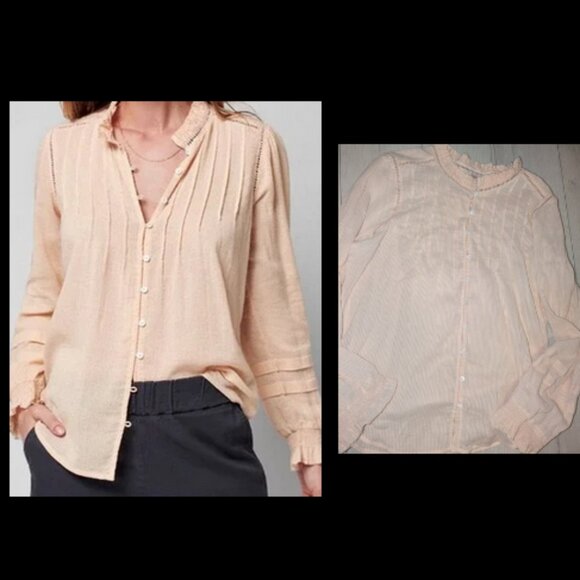 Faherty Tops - FAHERTY Willa Long Sleeve Organic Cotton Ruffled Blouse Small Vanilla Cream XL